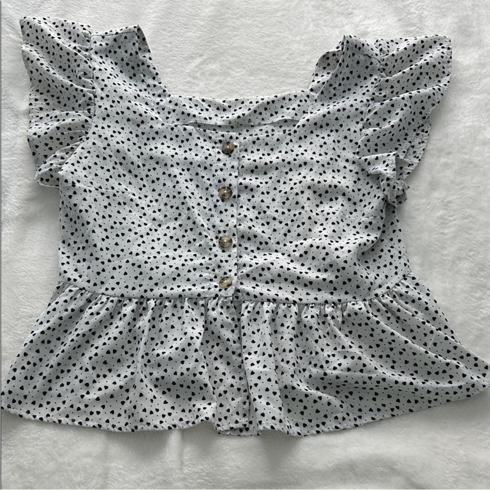 Women's Ruffled Black and White Polka Dot Top